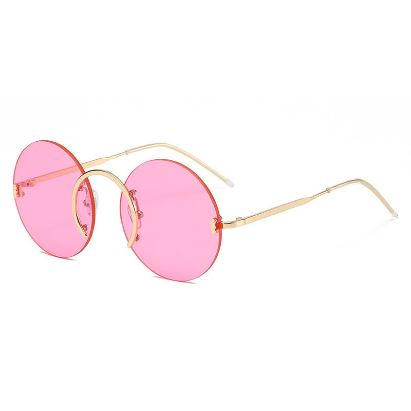 Punk style sunglasses glasses European and American round frame rimless sunglasses
