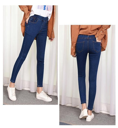 Casual 6XL Elastic Waist Jeans Woman Plus Size High Waist Solid Autumn Winter Denim Cotton Elasticity Denim Pants - Laboutiquedebeky