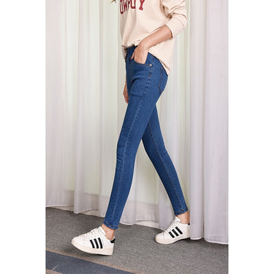 Casual 6XL Elastic Waist Jeans Woman Plus Size High Waist Solid Autumn Winter Denim Cotton Elasticity Denim Pants - Laboutiquedebeky